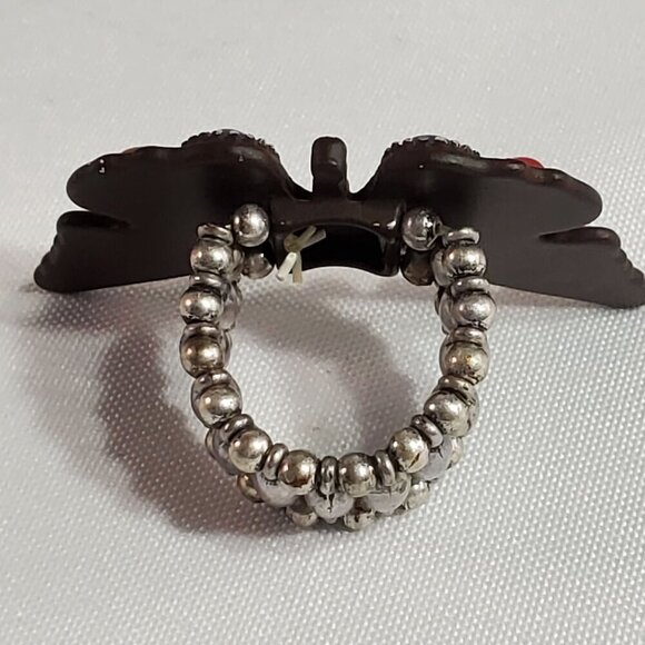 Butterfly Stretch Ring With Multicolor Faux Stones & Beaded Stretch Band - Picture 4 of 9